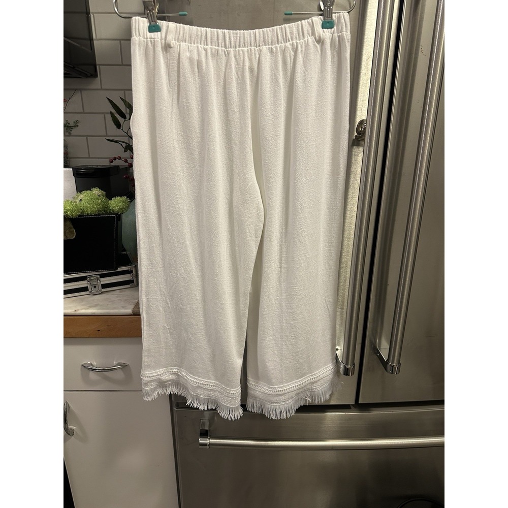 Goucho Linen Wide Leg Pants SzL Elastic Waist In Back Cream Colored - Picture 9 of 11